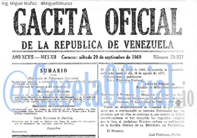 Gaceta Oficial 29027 del 20 Septiembre 1969