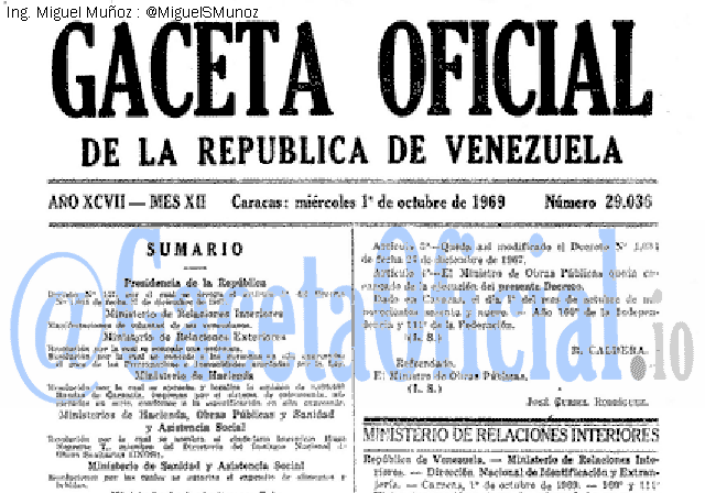 Gaceta Oficial 29036 del 1 Octubre 1969