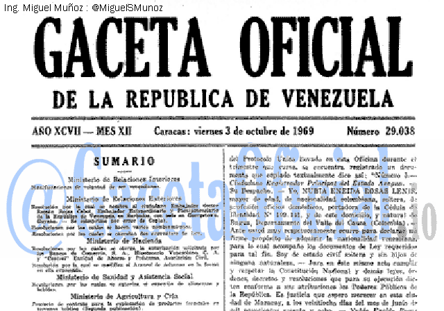 Gaceta Oficial 29038 del 3 Octubre 1969