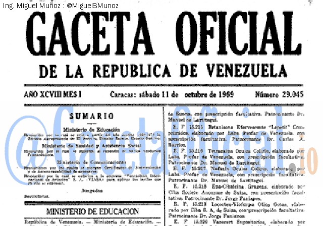 Gaceta Oficial 29045 del 11 Octubre 1969