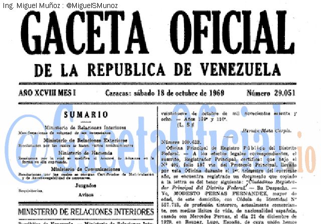 Gaceta Oficial 29051 del 18 Octubre 1969