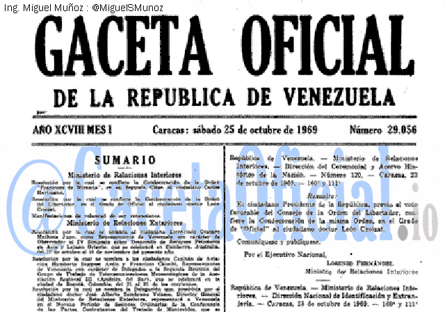 Gaceta Oficial 29056 del 25 Octubre 1969