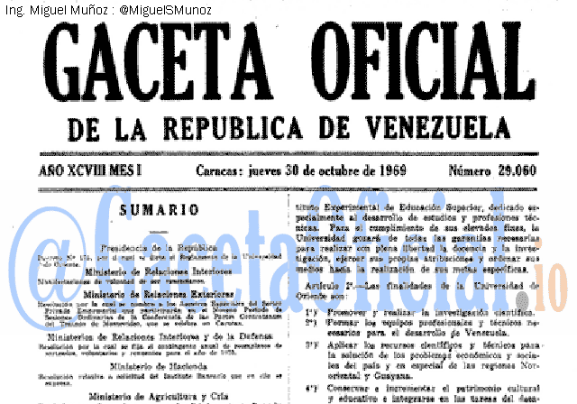 Gaceta Oficial 29060 del 30 Octubre 1969