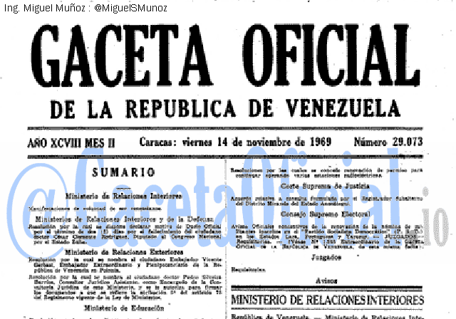 Gaceta Oficial 29073 del 14 Noviembre 1969