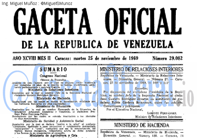 Gaceta Oficial 29082 del 25 Noviembre 1969