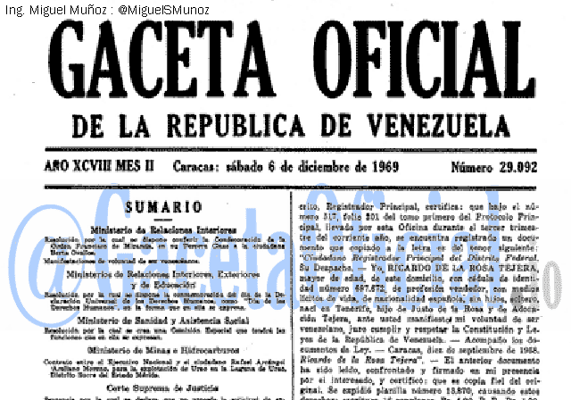 Gaceta Oficial 29092 del 6 Diciembre 1969
