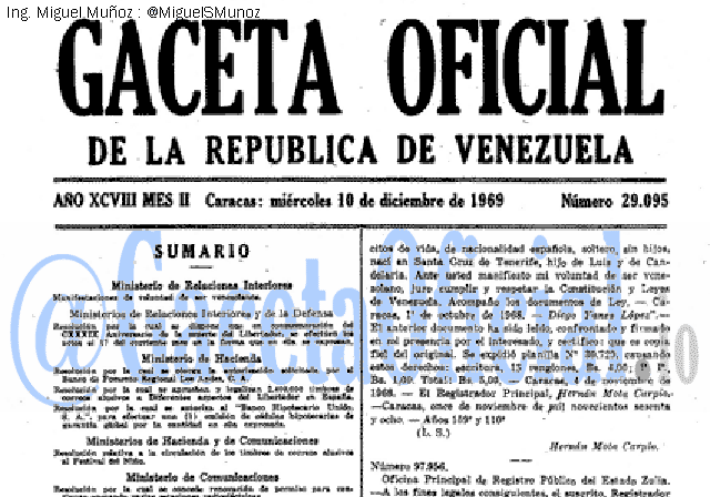 Gaceta Oficial 29095 del 10 Diciembre 1969