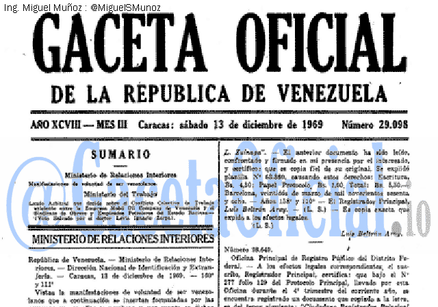 Gaceta Oficial 29098 del 13 Diciembre 1969