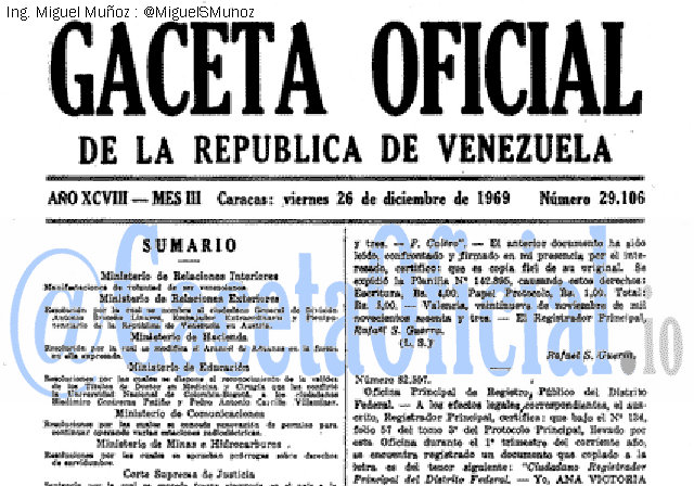 Gaceta Oficial 29106 del 26 Diciembre 1969