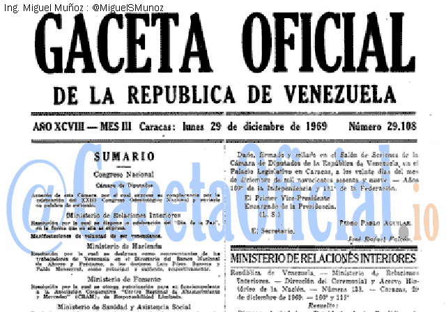 Gaceta Oficial 29108 del 29 Diciembre 1969