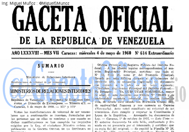 Gaceta Oficial 614 del 4 Mayo 1960