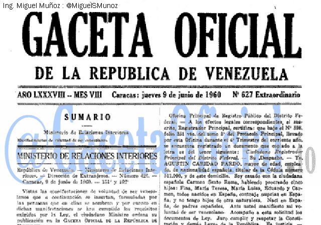 Gaceta Oficial 627 del 9 Junio 1960