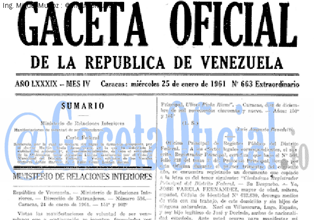Gaceta Oficial 663 del 25 Enero 1961