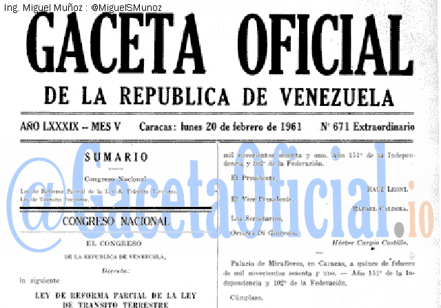 Gaceta Oficial 671 del 20 Febrero 1961