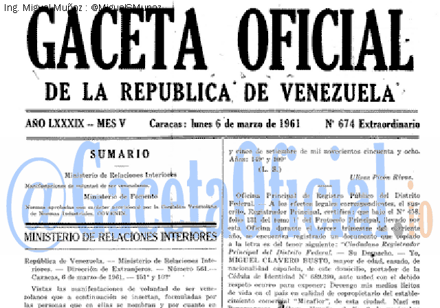 Gaceta Oficial 674 del 6 Marzo 1961