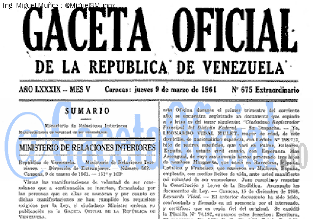 Gaceta Oficial 675 del 9 Marzo 1961