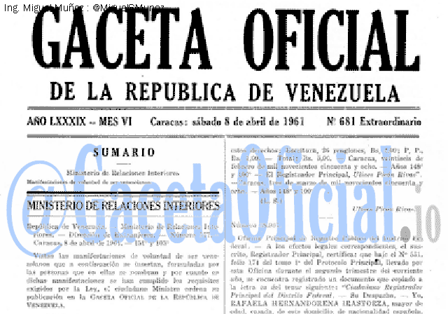 Gaceta Oficial 681 del 8 Abril 1961