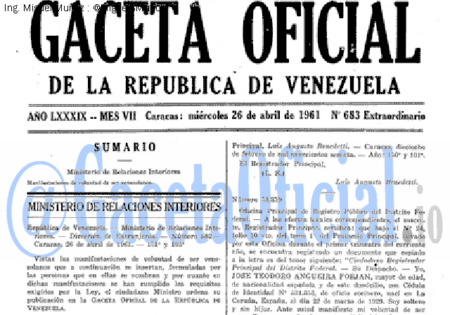 Gaceta Oficial 683 del 26 Abril 1961