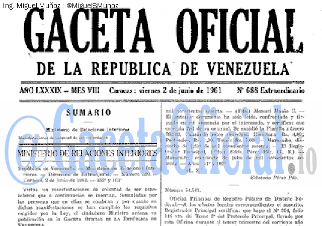Gaceta Oficial 688 del 2 Junio 1961