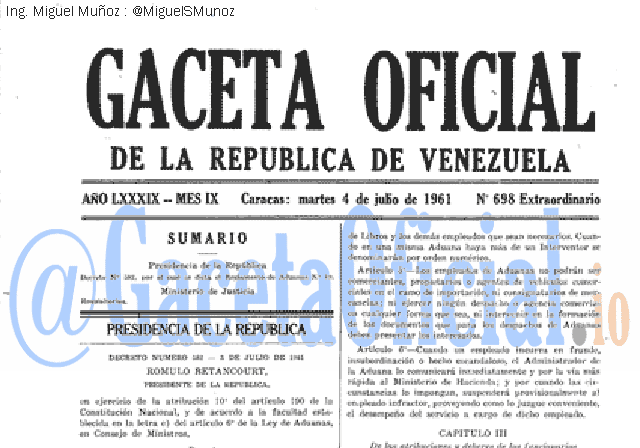 Gaceta Oficial 698 del 4 Julio 1961