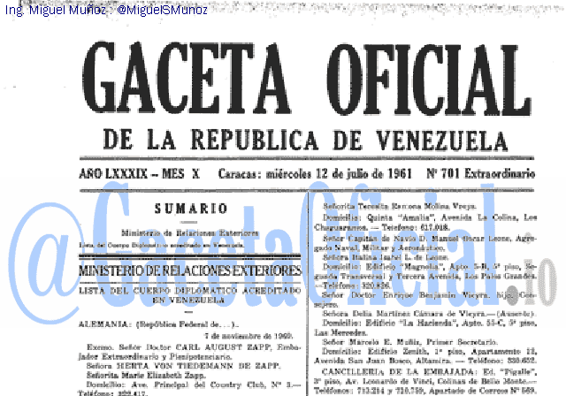 Gaceta Oficial 701 del 12 Julio 1961