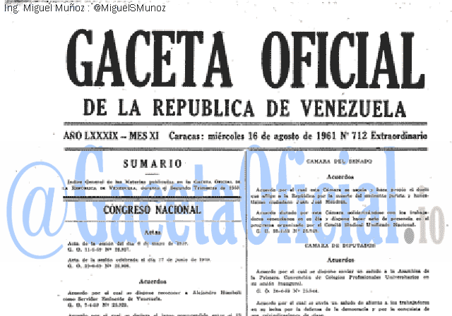 Gaceta Oficial 712 del 16 Agosto 1961