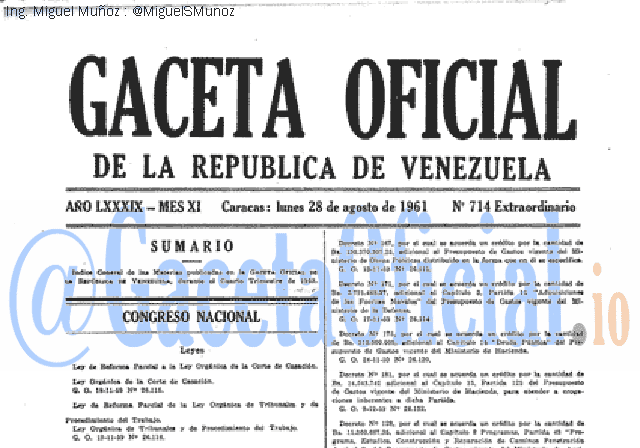 Gaceta Oficial 714 del 28 Agosto 1961