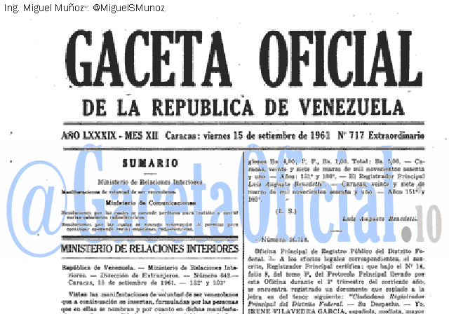 Gaceta Oficial 717 del 15 Septiembre 1961