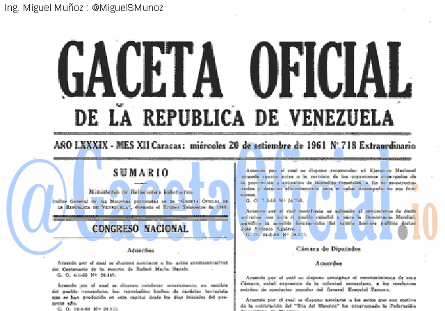 Gaceta Oficial 718 del 20 Septiembre 1961