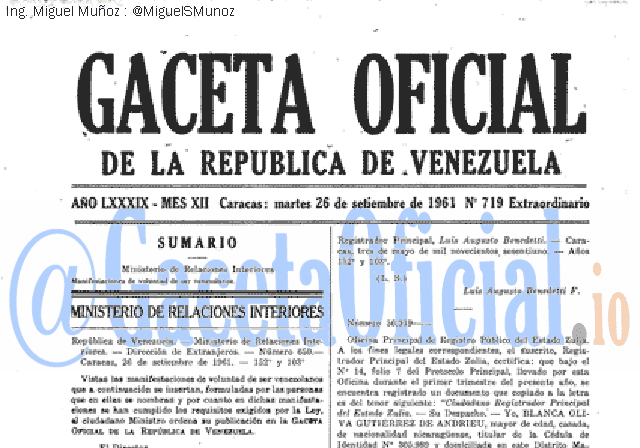 Gaceta Oficial 719 del 26 Septiembre 1961