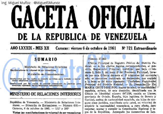 Gaceta Oficial 721 del 6 Octubre 1961