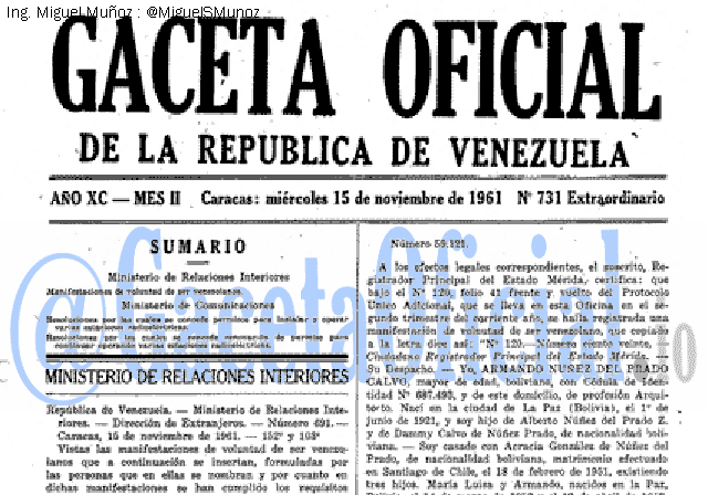 Gaceta Oficial 731 del 15 Noviembre 1961