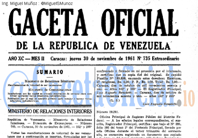 Gaceta Oficial 735 del 30 Noviembre 1961