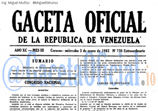 Gaceta Oficial 738 del 3 Enero 1962