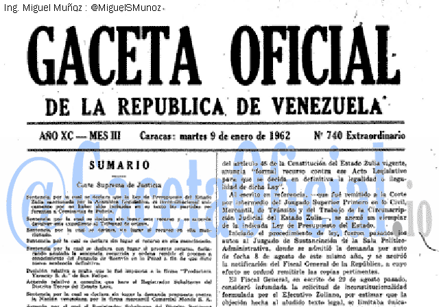 Gaceta Oficial 740 del 9 Enero 1962