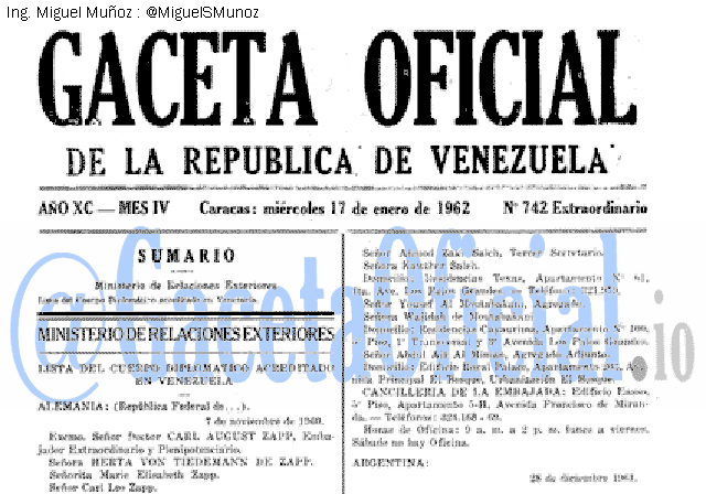 Gaceta Oficial 742 del 17 Enero 1962