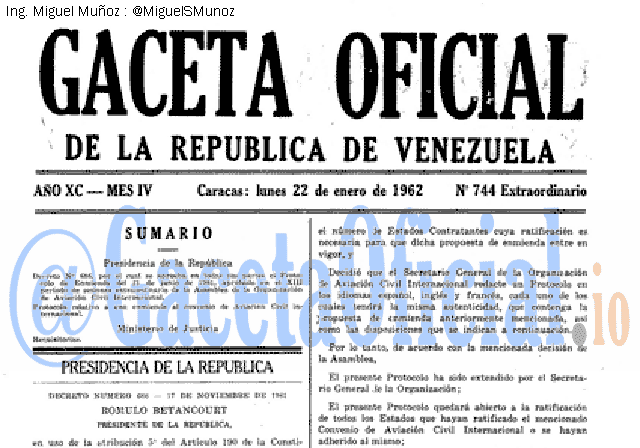 Gaceta Oficial 744 del 22 Enero 1962