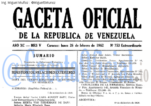 Gaceta Oficial 753 del 26 Febrero 1962
