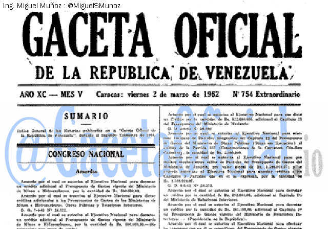 Gaceta Oficial 754 del 2 Marzo 1962