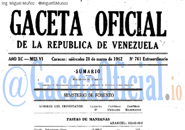 Gaceta Oficial 761 del 28 Marzo 1962
