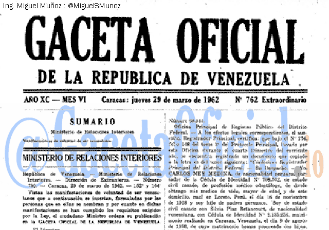 Gaceta Oficial 762 del 29 Marzo 1962