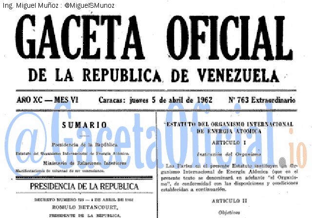 Gaceta Oficial 763 del 5 Abril 1962