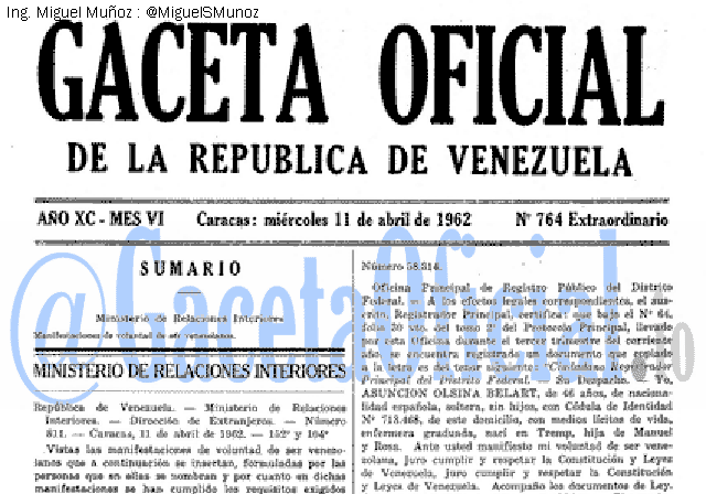 Gaceta Oficial 764 del 11 Abril 1962