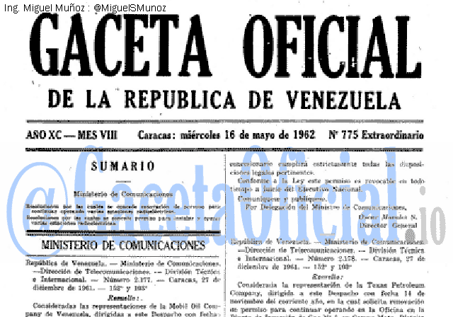 Gaceta Oficial 775 del 16 Mayo 1962