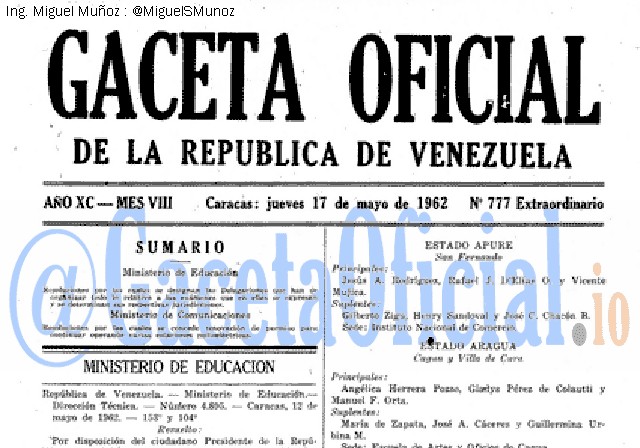 Gaceta Oficial 777 del 17 Mayo 1962