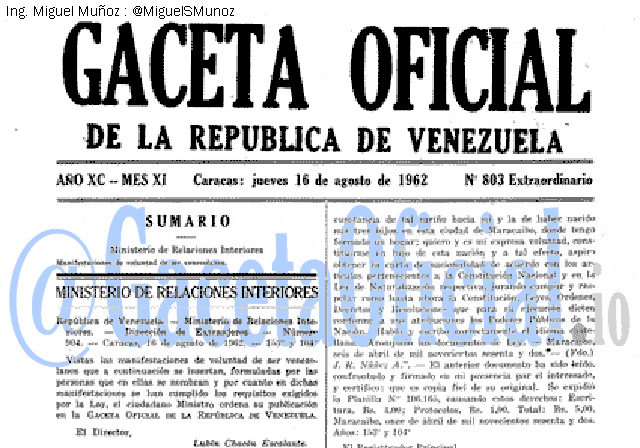 Gaceta Oficial 803 del 16 Agosto 1962