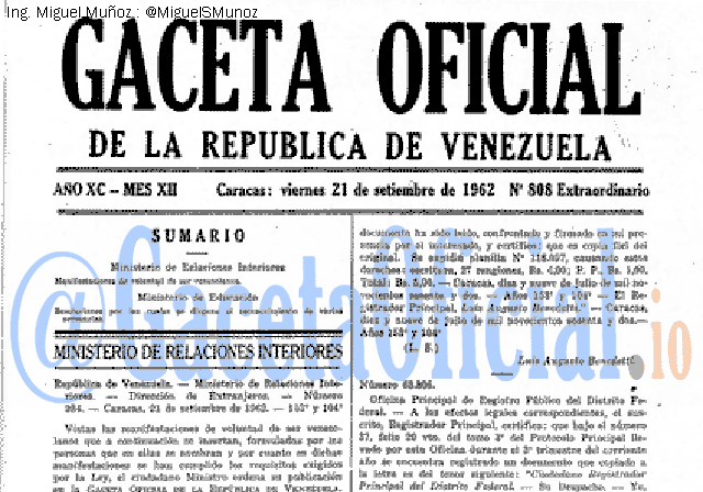 Gaceta Oficial 808 del 21 Septiembre 1962