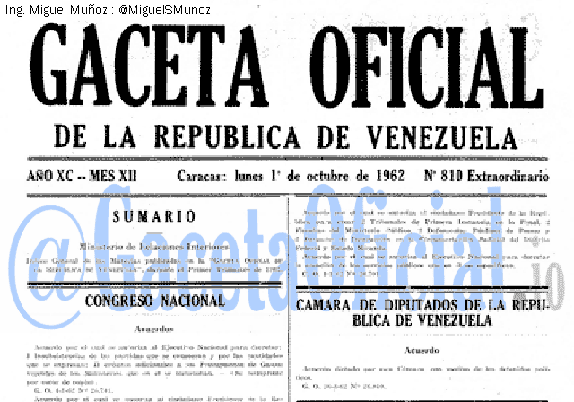 Gaceta Oficial 810 del 1 Octubre 1962