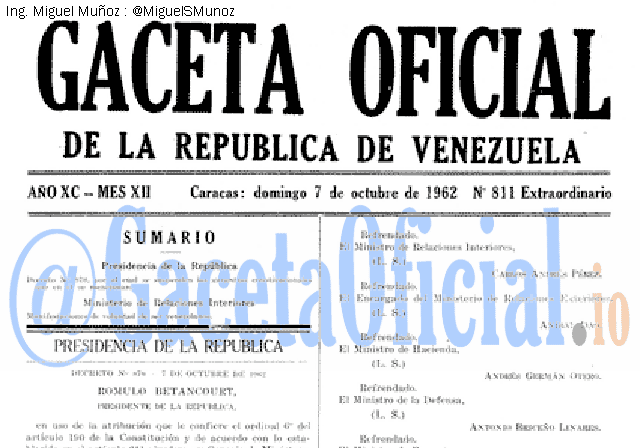 Gaceta Oficial 811 del 7 Octubre 1962