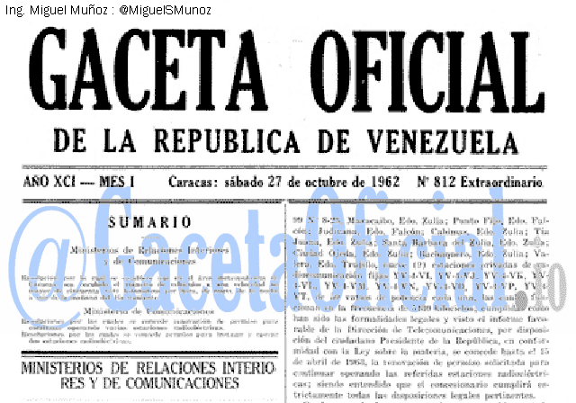 Gaceta Oficial 812 del 27 Octubre 1962